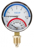 Термоманометр вертикальный VIEIR 1/2" 120С 10 бар/50/ YE10