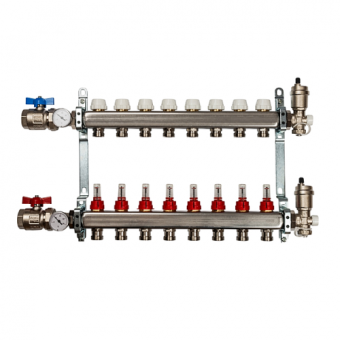 Коллектор с расход. VIEIR 10-вых НЕРЖ с КРАНАМИ 1*3/4 VR113-10